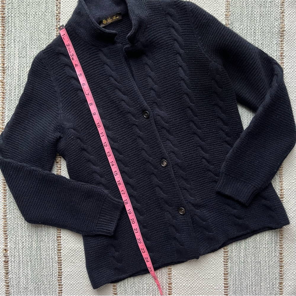 Loro Piana Navy Blue 100% Cashmere Cable Knit Button Front Cardigan Sweater 48 M - Picture 5 of 10